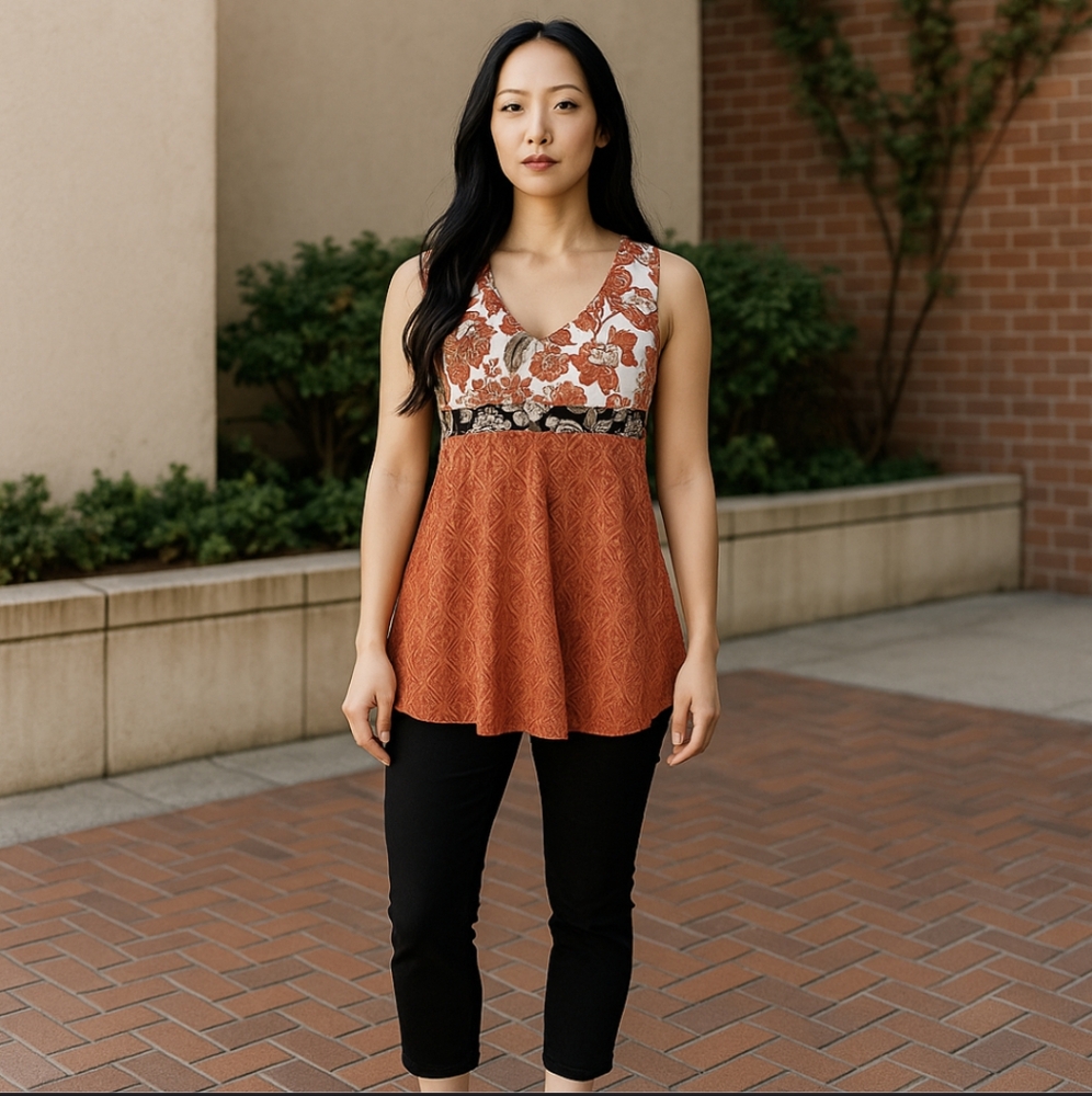 CAbi Sleeveless Floral & Butterfly Design Top